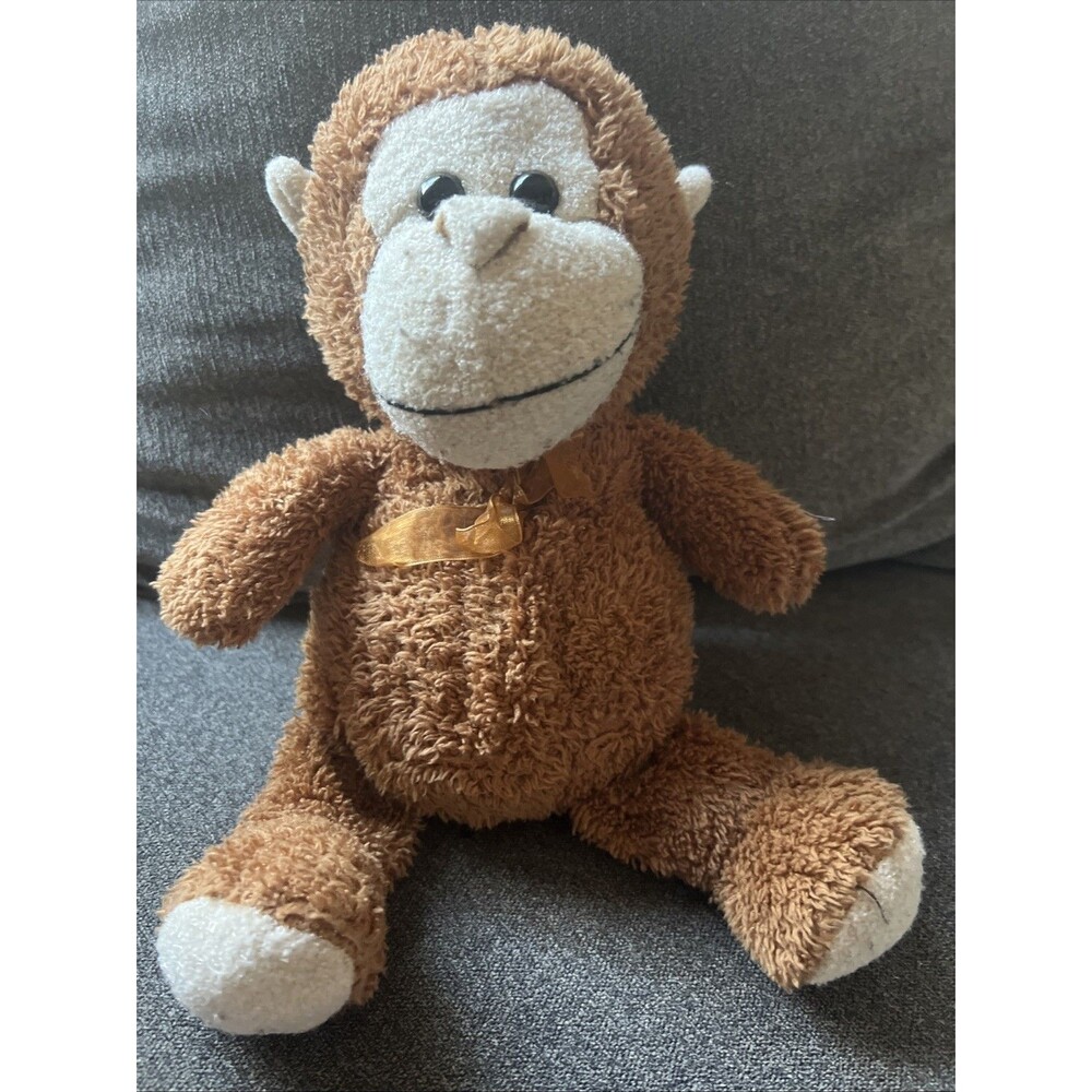 Unbranded‎ Monkey Plush Kids Small Brown Like New Sherpa Fur Gold Ribbon Bow